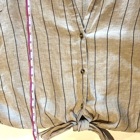Sanctuary Ocean Button Down Shirt 1X Linen Blend Neutral Coastal Grandma Stripes - Picture 7 of 8